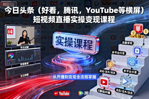 今日头条(好看，腾讯，YouTube等横屏)短视频直播实操变现课程-数码之翼