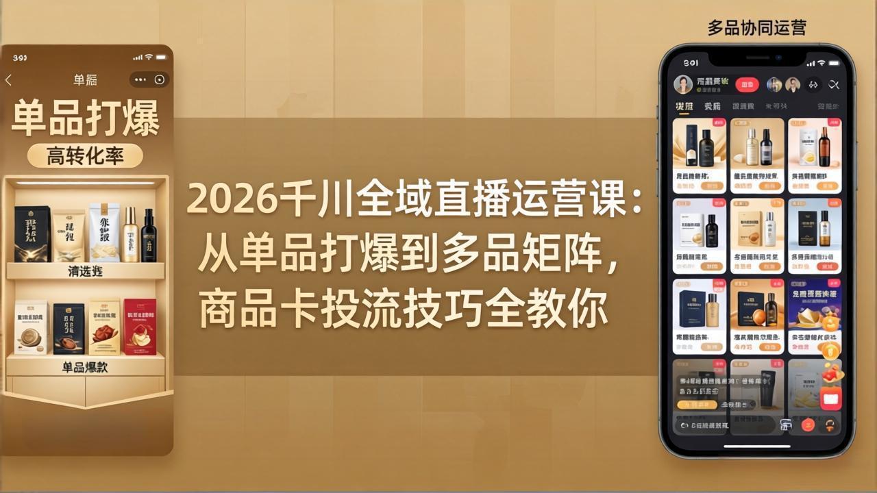 2026千川全域直播运营课：从单品打爆到多品矩阵，商品卡投流技巧全教你-数码之翼