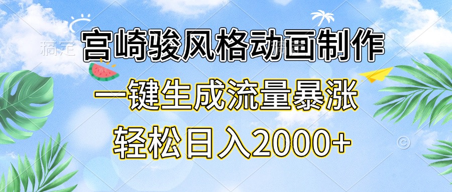 宫崎骏风格动画制作，一键生成流量暴涨，轻松日入2000+-数码之翼
