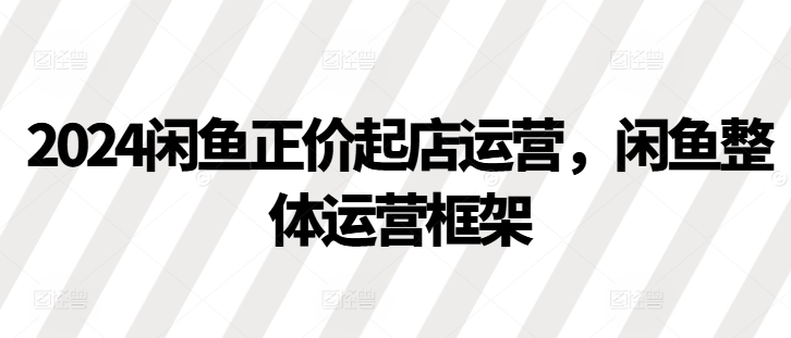 2024闲鱼正价起店运营，闲鱼整体运营框架-数码之翼