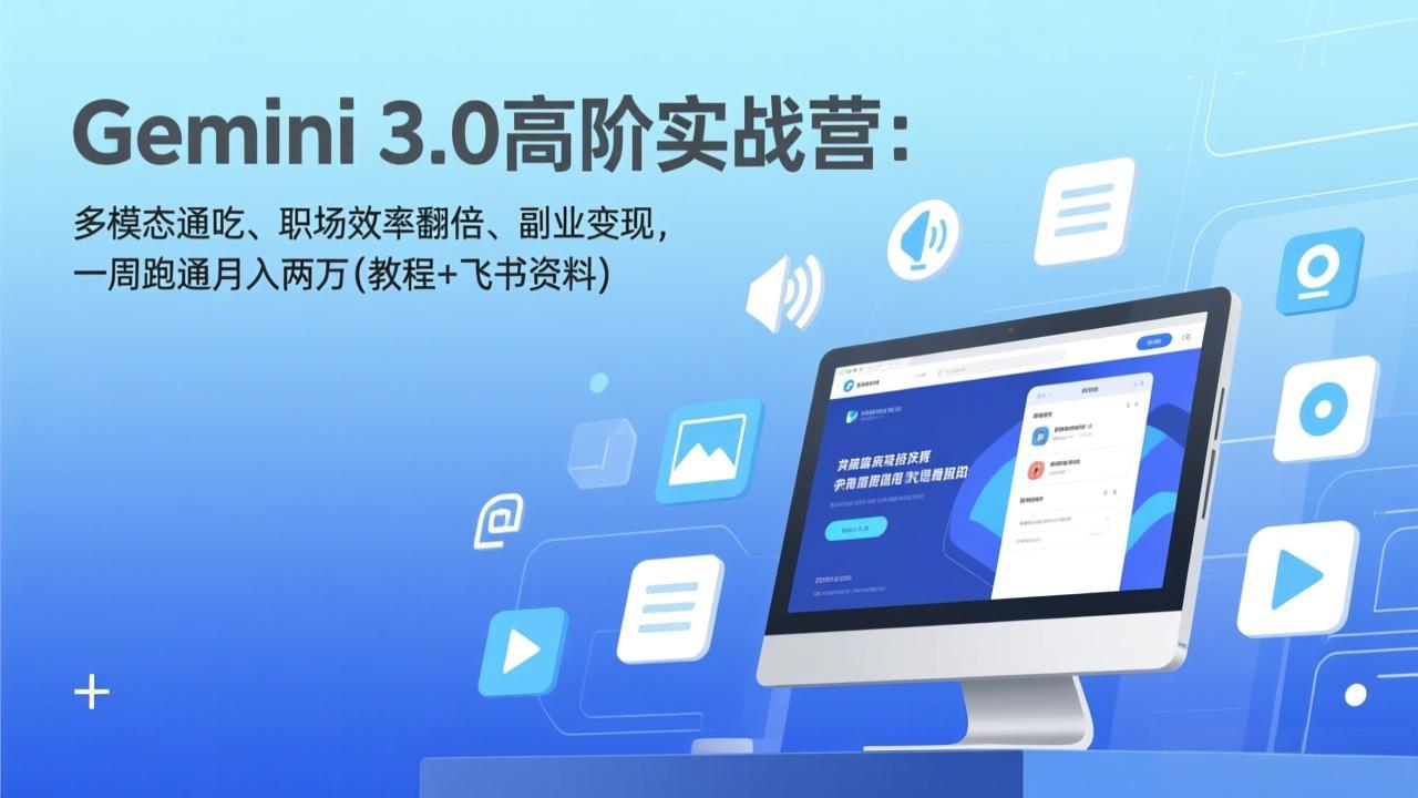 Gemini 3.0高阶实战营：多模态通吃、职场效率翻倍、副业变现，一周跑通月入两万(教程+飞书资料-数码之翼