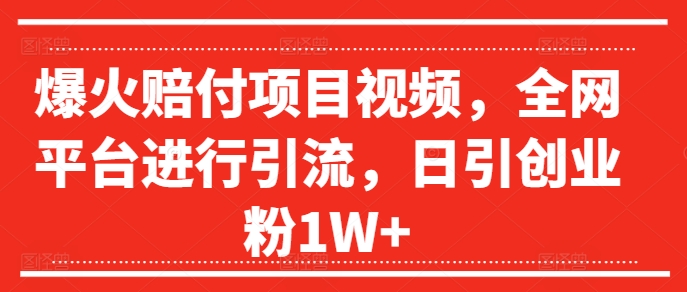 爆火赔付项目视频，全网平台进行引流，日引创业粉1W+【揭秘】-数码之翼