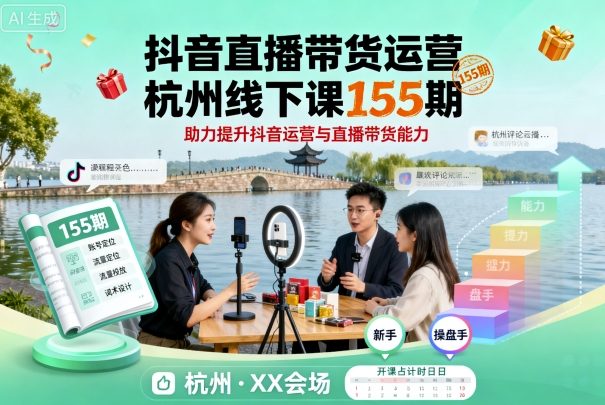 抖音直播带货运营杭州线下课155期，助力提升抖音运营与直播带货能力-数码之翼