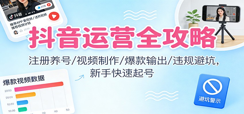 抖音运营全攻略：注册养号/视频制作/爆款输出/违规避坑，新手快速起号-数码之翼