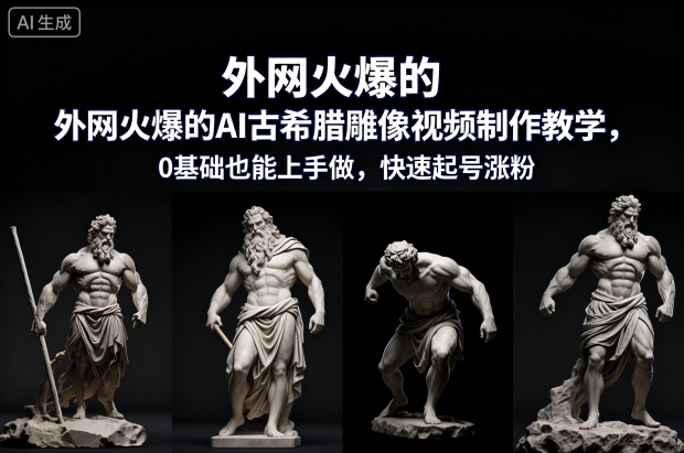 外网火爆的AI古希腊雕像视频制作教学,0基础也能上手做,快速起号涨粉-数码之翼