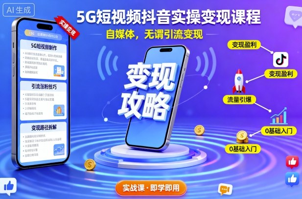 5G短视频抖音实操变现课程，自媒体，无谓引流变现-数码之翼