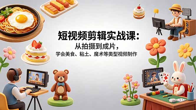 短视频剪辑实战课：从拍摄到成片，学会美食、粘土、魔术等类型视频制作-数码之翼