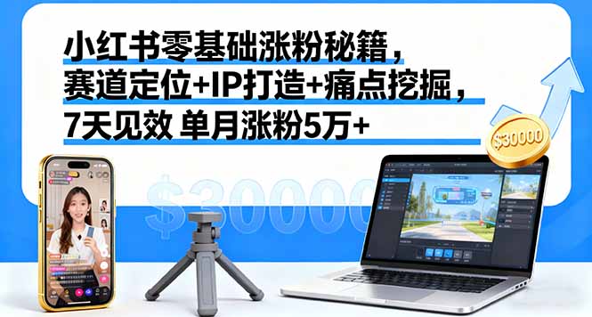 小红书零基础涨粉秘籍，赛道定位+IP打造+痛点挖掘，7天见效 单月涨粉5万+-数码之翼
