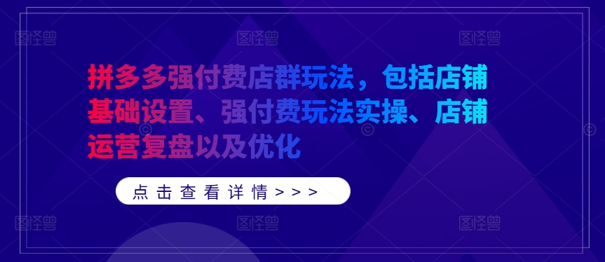 拼多多强付费店群玩法，包括店铺基础设置、强付费玩法实操、店铺运营复盘以及优化-数码之翼