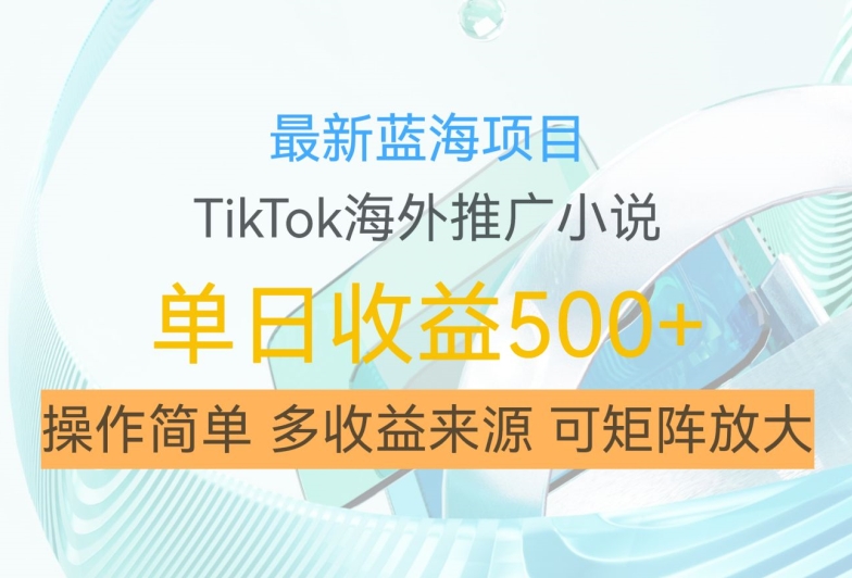 最新蓝海项目，利用tiktok海外推广小说赚钱佣金，简单易学，日入500+，可矩阵放大【揭秘】-数码之翼