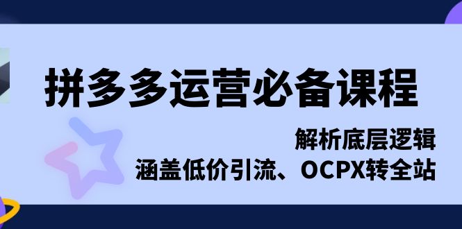 拼多多运营必备课程，解析底层逻辑，涵盖低价引流、OCPX转全站-数码之翼