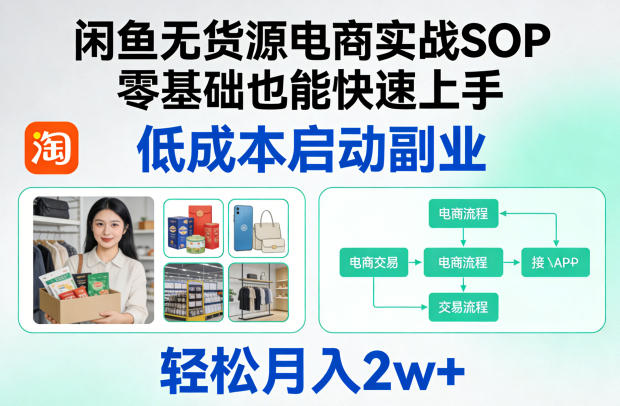 闲鱼无货源电商实战SOP，零基础也能快速上手，低成本启动副业，轻松月入2w+-数码之翼