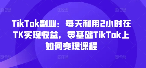 TikTok副业:每天利用2小时在TK实现收益,零基础TikTok上如何变现课程-数码之翼