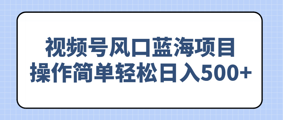 视频号风口蓝海项目，操作简单轻松日入500+-数码之翼