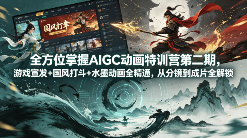 全方位掌握AIGC动画特训营第二期，游戏宣发+国风打斗+水墨动画全精通，从分镜到成片全解锁-数码之翼