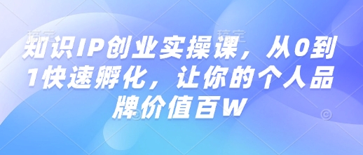 知识IP创业实操课，从0到1快速孵化，让你的个人品牌价值百W-数码之翼