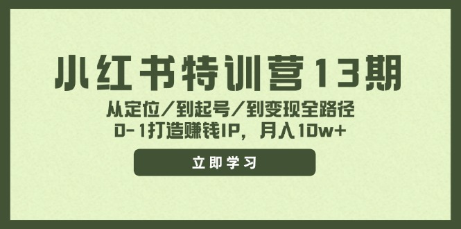 小红书特训营13期，从定位/到起号/到变现全路径，0-1打造赚钱IP，月入10w+-数码之翼