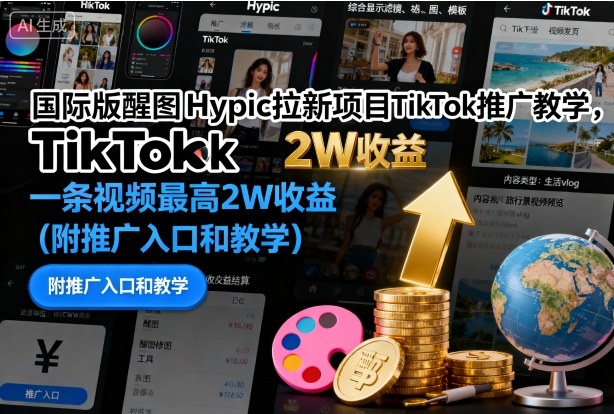 国际版醒图Hypic拉新项目TikTok推广教学，一条视频最高2W收益(附推广入口和教学)-数码之翼