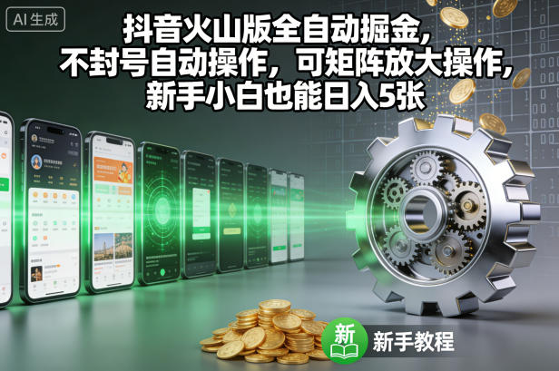 抖音火山版全自动掘金，不封号自动操作，可矩阵放大操作，新手小白也能日入5张【揭秘】-数码之翼