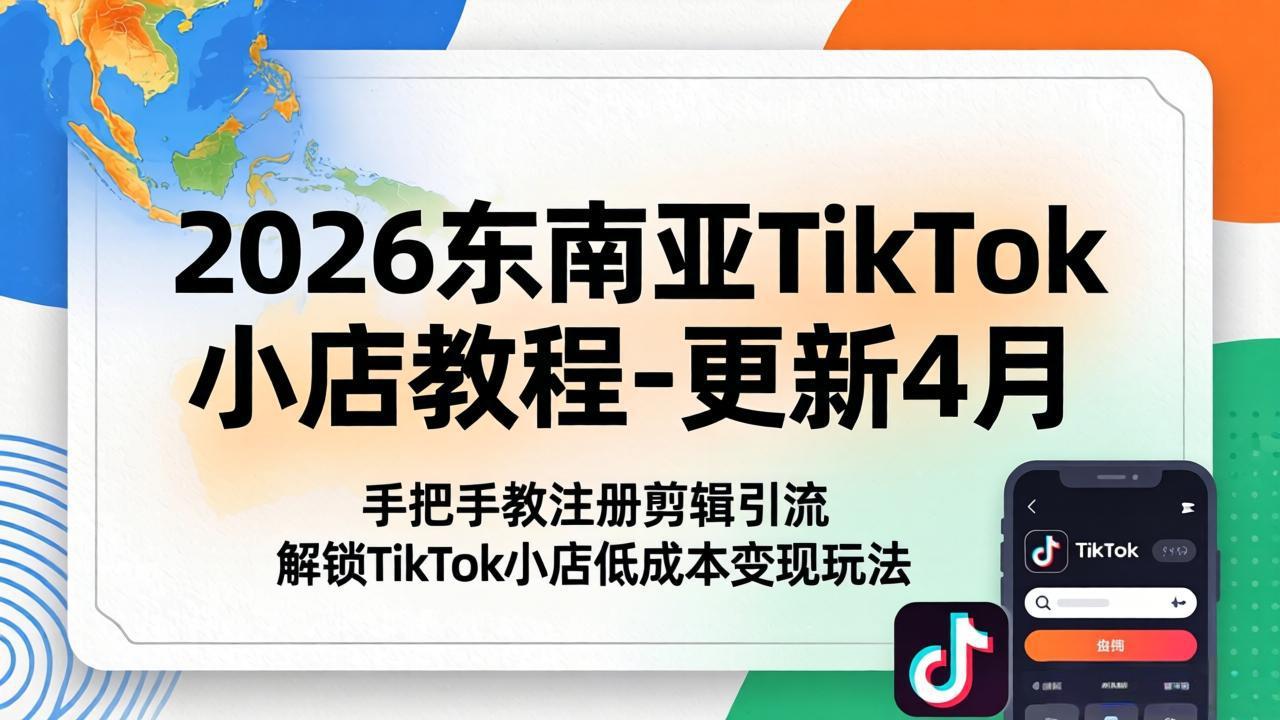 2026东南亚TikTok小店教程-更新4月，手把手教注册剪辑引流，解锁TikTok小店低成本变现玩法-数码之翼
