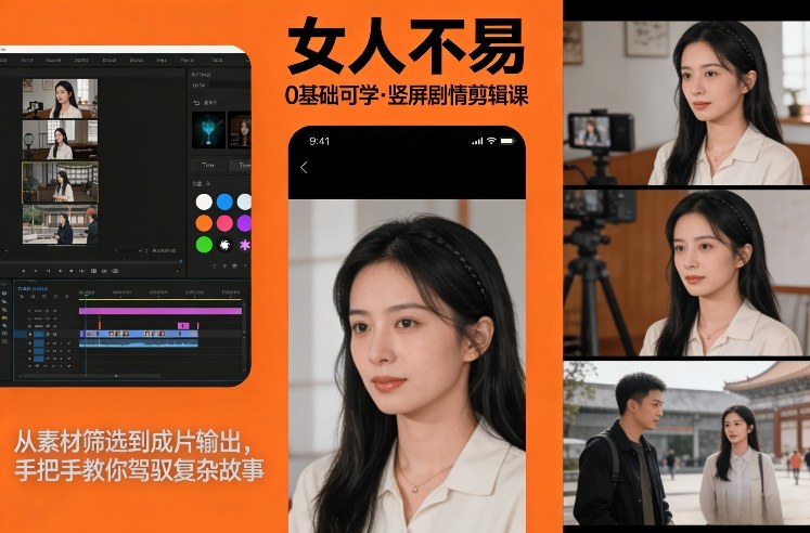 0基础可学!《女人不易》竖屏剧情剪辑课,从素材筛选到成片输出,手把手教你驾驭复杂故事-数码之翼