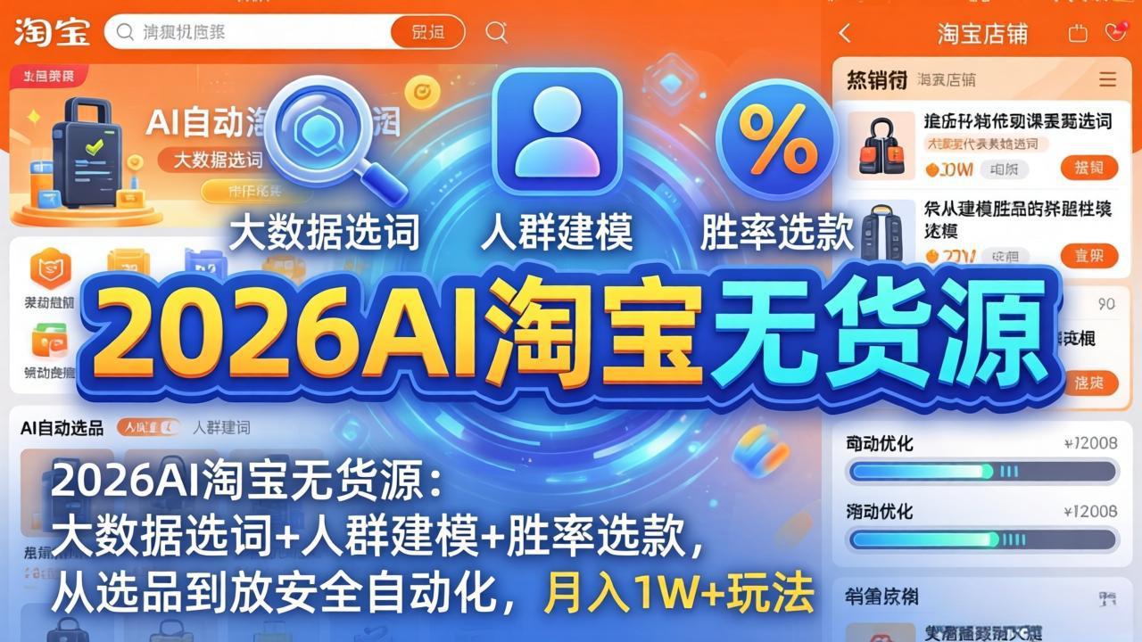 2026AI淘宝无货源:大数据选词+人群建模+胜率选款,从选品到放大全自动化,月入1W+玩法-数码之翼