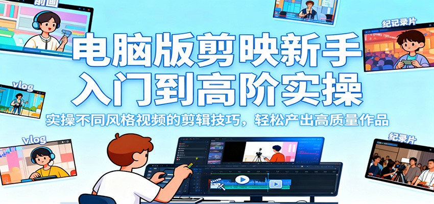电脑版剪映新手入门到高阶实操，实操不同风格视频的剪辑技巧，轻松产出高质量作品-数码之翼