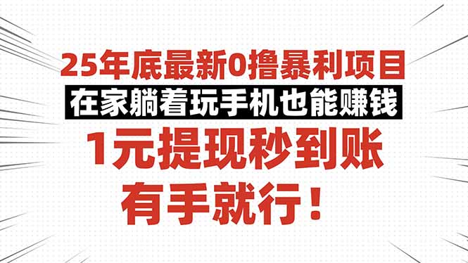 25年底最新0撸暴利项目，在家躺着玩手机也能赚钱，1元提现秒到账，有手...-数码之翼