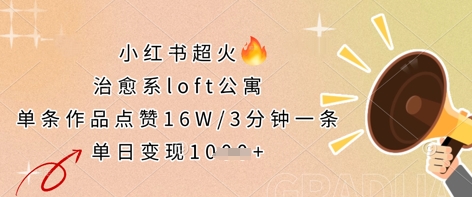 小红书超火的治愈系loft公寓，单条作品点赞16W，3分钟一条，单日变现数张-数码之翼