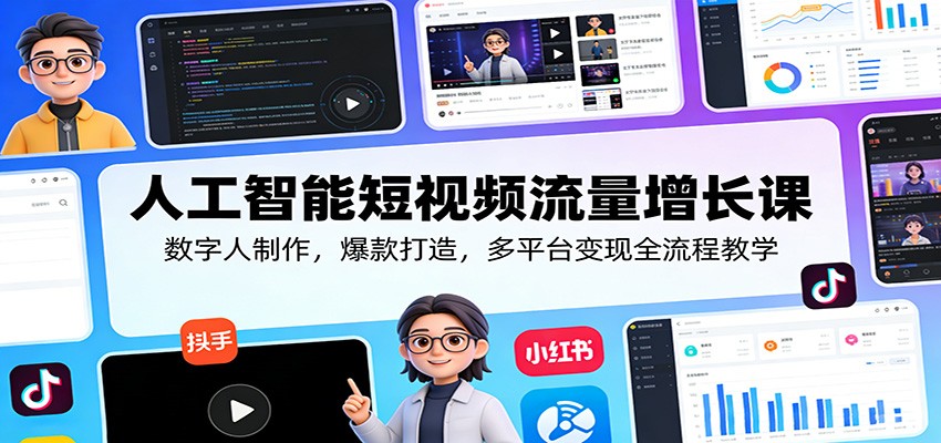人工智能短视频流量增长课：数字人制作，爆款打造，多平台变现全流程教学-数码之翼