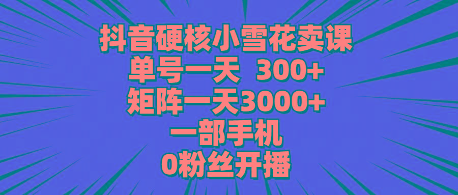 (9551期)抖音硬核小雪花卖课,单号一天300+,矩阵一天3000+,一部手机0粉丝开播-数码之翼