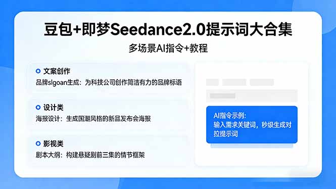 豆包+即梦Seedance2.0提示词大合集：多场景AI指令+教程，解锁文案、设计、影视高效创作-数码之翼