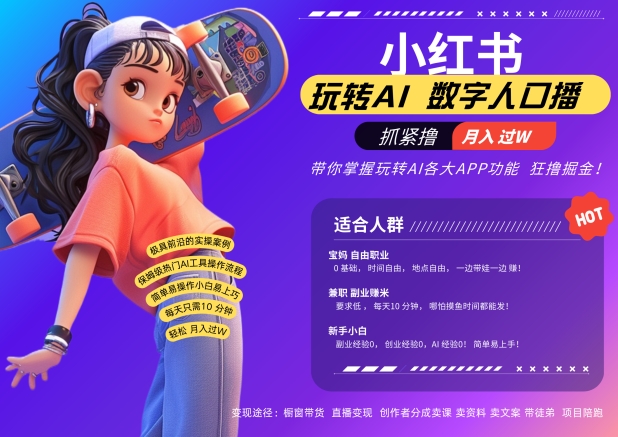 小红书数字人暴力起号，AI改写文案，再也不用费劲录口播，流量火爆月入破W轻松拿捏-数码之翼