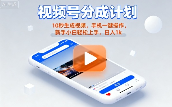 视频号分成计划懒人玩法，10秒生成视频，手机一键操作，新手小白轻松上手，日入1K【揭秘】-数码之翼