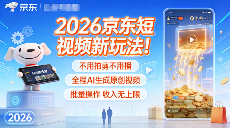 2026京东短视频新玩法!不用拍剪不用播,全程AI生成原创视频,批量操作收入无上限-数码之翼
