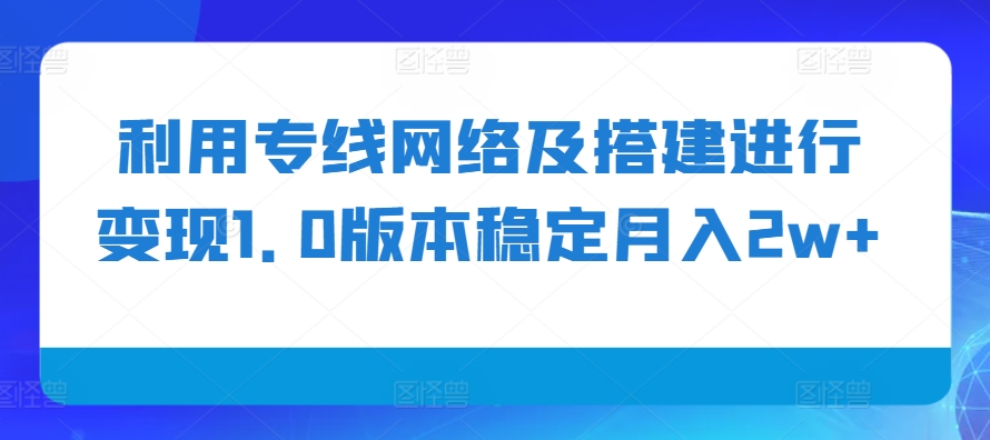 利用专线网络及搭建进行变现1.0版本稳定月入2w+【揭秘】-数码之翼