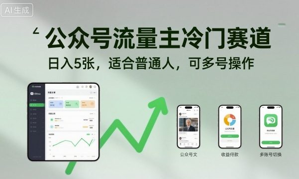 公众号流量主冷门赛道，日入5张，适合普通人，可多号操作-数码之翼
