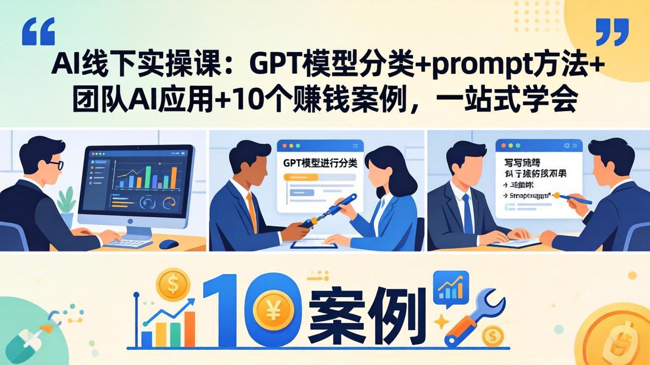 AI线下实操课：GPT模型分类+prompt方法+团队AI应用+10个赚钱案例，一站式学会-数码之翼