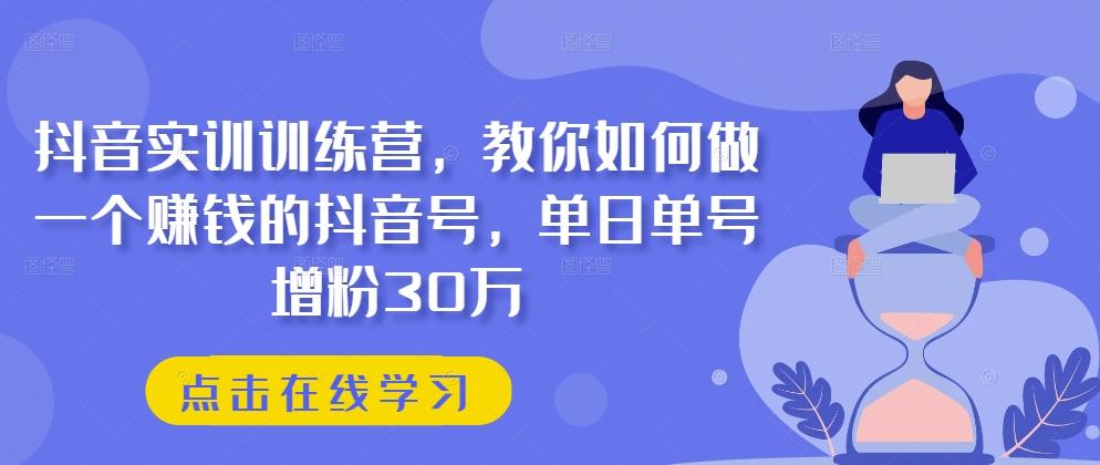 抖音实训训练营，教你如何做一个赚钱的抖音号，单日单号增粉30万-数码之翼