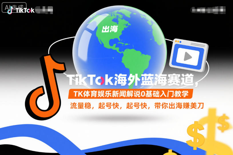 TikTok海外蓝海赛道，TK体育娱乐新闻解说0基础入门教学，流量稳，起号快，带你出海賺美刀-数码之翼