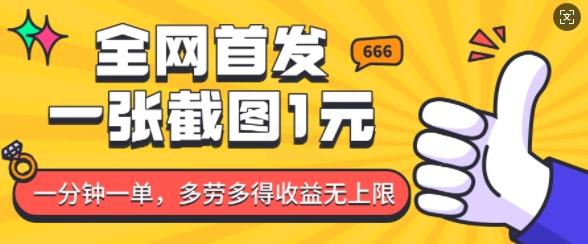 全网首发，一张截图1块钱，一分钟一单，多劳多得，收益无上限-数码之翼
