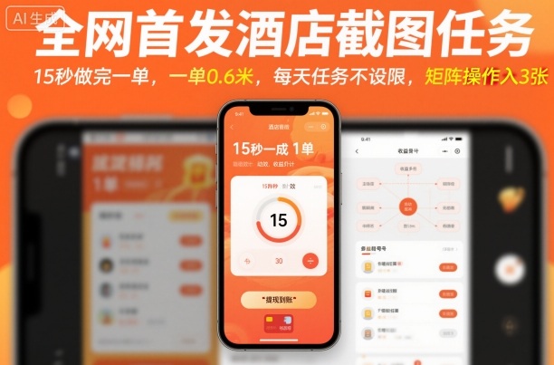 全网首发酒店截图任务，15秒做完一单，一单0.6米，每天任务不设限，矩阵操作日入3张【揭秘】-数码之翼