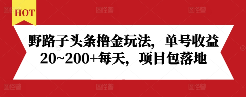 野路子头条撸金玩法，单号收益20~200+每天，项目包落地-数码之翼