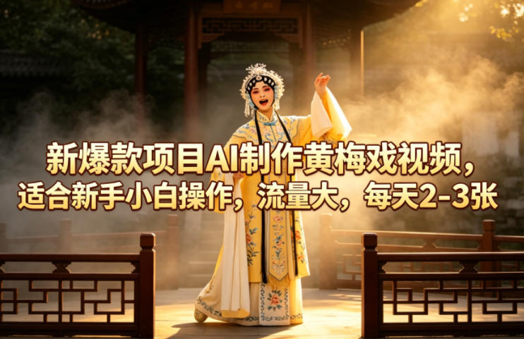 新爆款项目AI制作黄梅戏视频，适合新手小白操作，流量大，每天2-3张-数码之翼