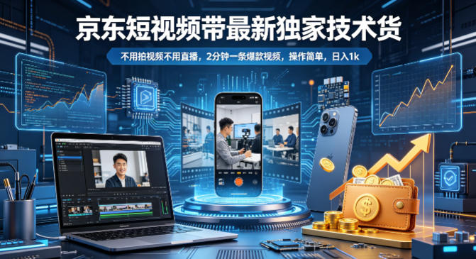 京东短视频带货最新独家技术，不用拍视频不用直播，2分钟一条爆款视频，操作简单，日入1k+【揭秘】-数码之翼