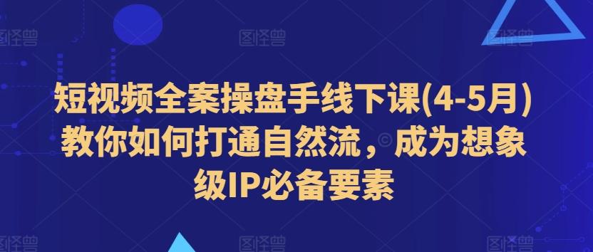 短视频全案操盘手线下课(4-5月)教你如何打通自然流，成为想象级IP必备要素-数码之翼