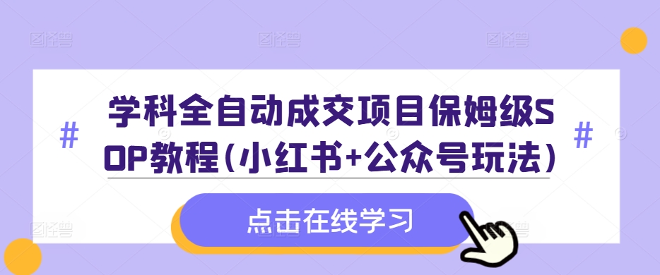 学科全自动成交项目保姆级SOP教程(小红书+公众号玩法)含资料-数码之翼