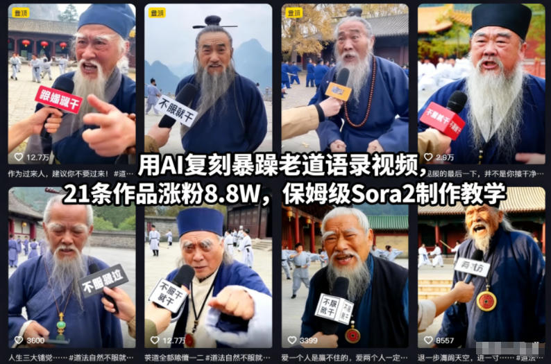 用AI复刻暴躁老道语录视频，21条作品涨粉8.8W，保姆级Sora2制作教学-数码之翼