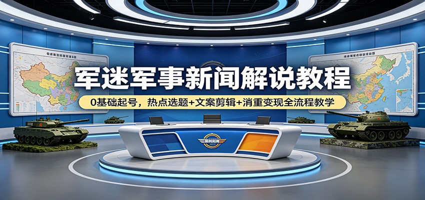 军迷军事新闻解说教程：0基础起号，热点选题+文案剪辑+消重变现全流程教学-数码之翼