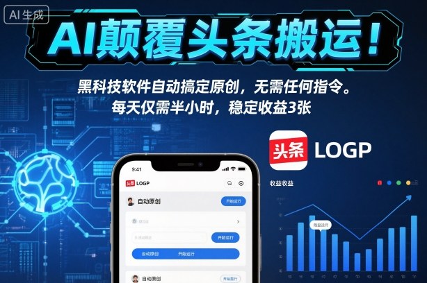 AI颠覆头条搬运！黑科技软件自动搞定原创，无需任何指令。每天仅需半小时，稳定收益3张【揭秘】-数码之翼